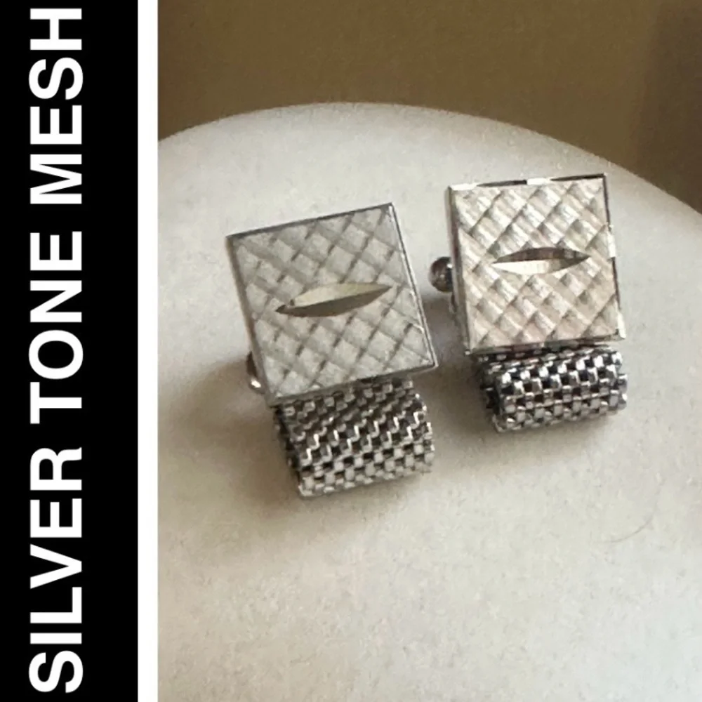 Vintage Non-Magnetic Silver Tone Wrap Around Mesh Cufflinks - MCM